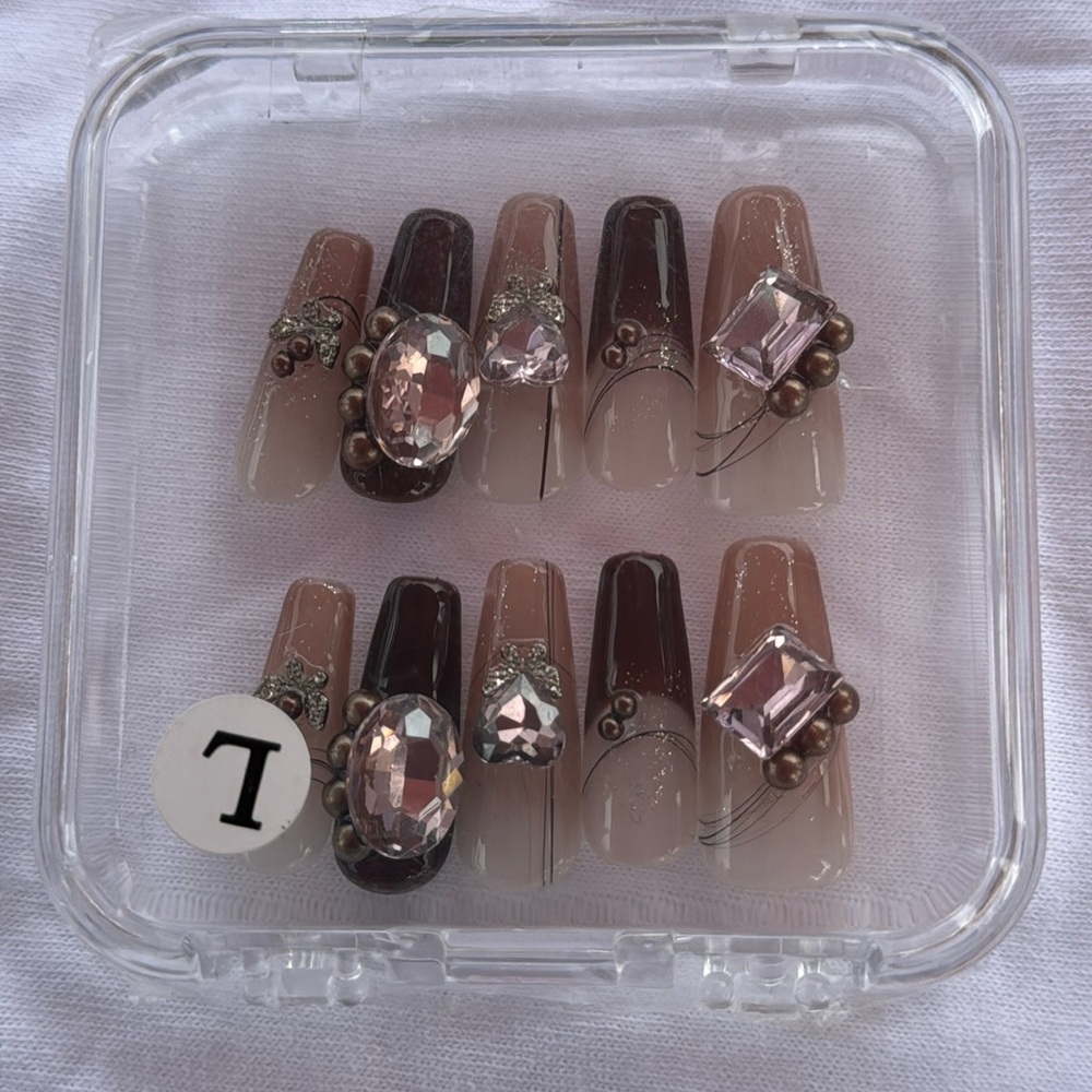 Hand painted press on nails with butterfly accents and jewels